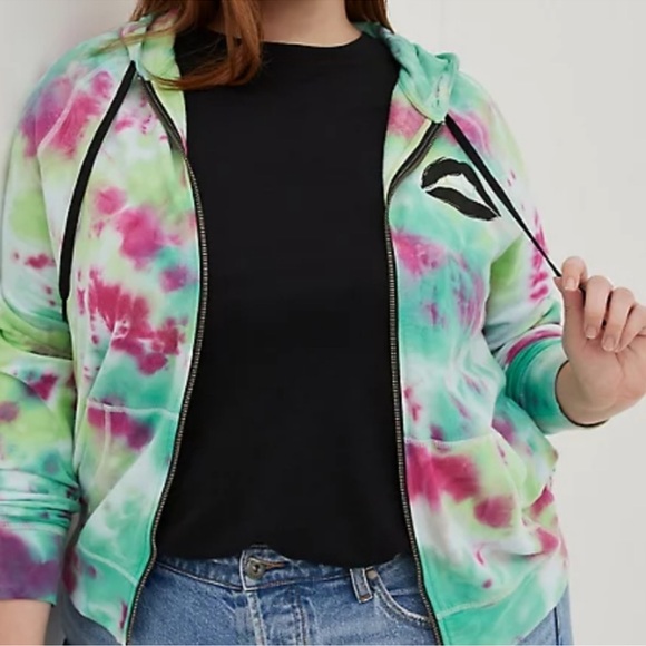 Torrid LoveSick Zip-Up Hoodie - French Terry Multi Tie-Dye No Angel - Picture 5 of 5